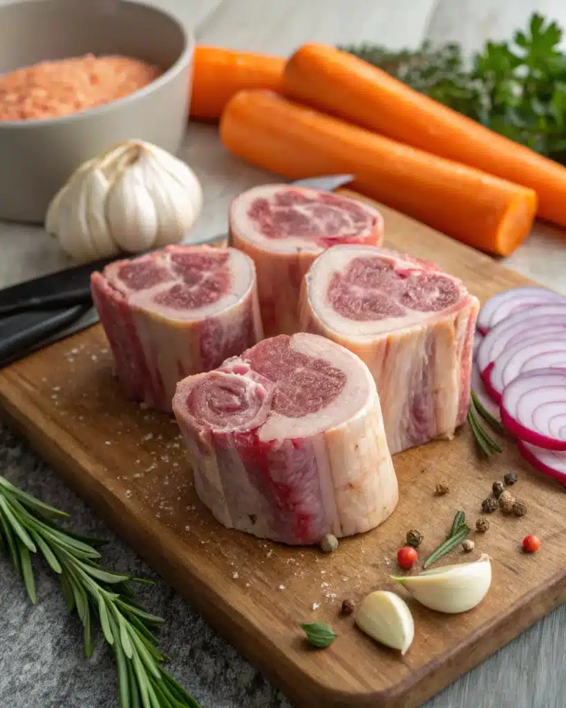 Beef bones and vegetables for bone broth recipe