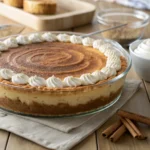 churro cheesecake with cinnamon sugar topping and whipped cream