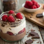 Cottage cheese chocolate mousse with raspberries
