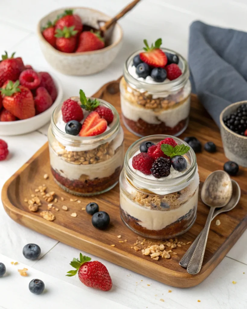 Cottage cheese mousse served with toppings