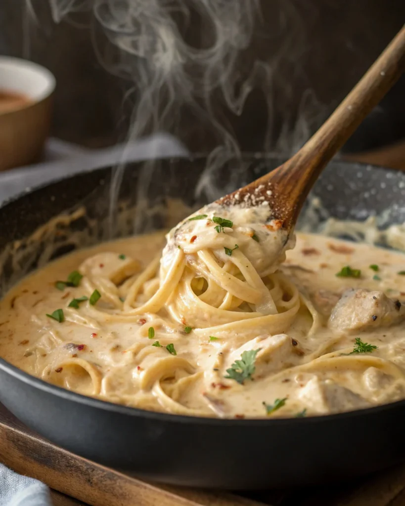 creamy Alfredo sauce in skillet