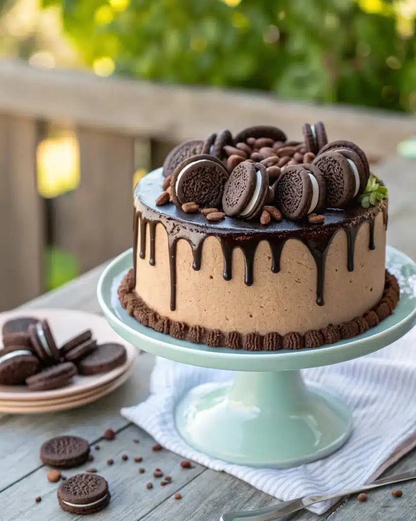 Decorated Oreo cake with ganache and whole cookies