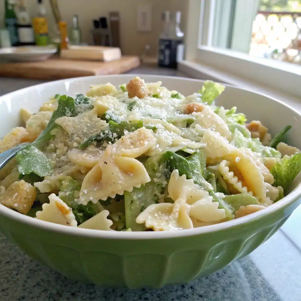Finished Caesar pasta salad served homemade-style