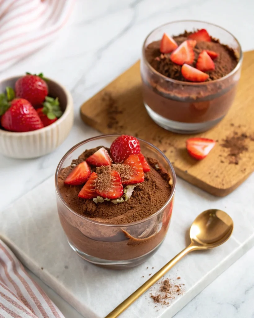 Cottage cheese chocolate mousse served as a healthy dessert
