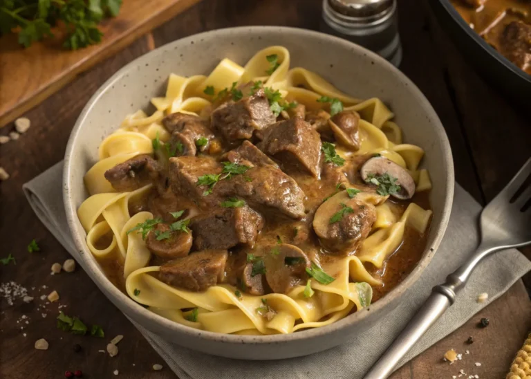 Instant Pot beef stroganoff with mushrooms and creamy sauce