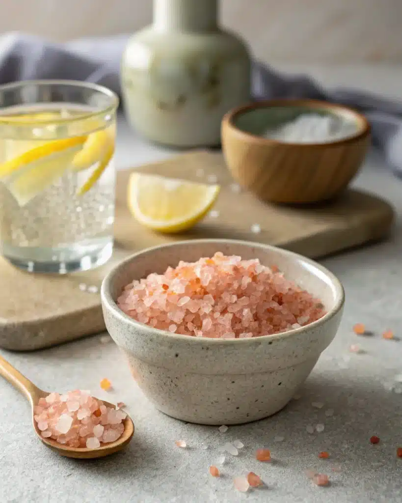 Mineral-rich Japanese pink salt and lemon water
