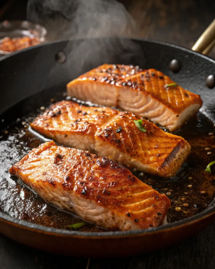 Pan-seared teriyaki salmon with a caramelized glaze