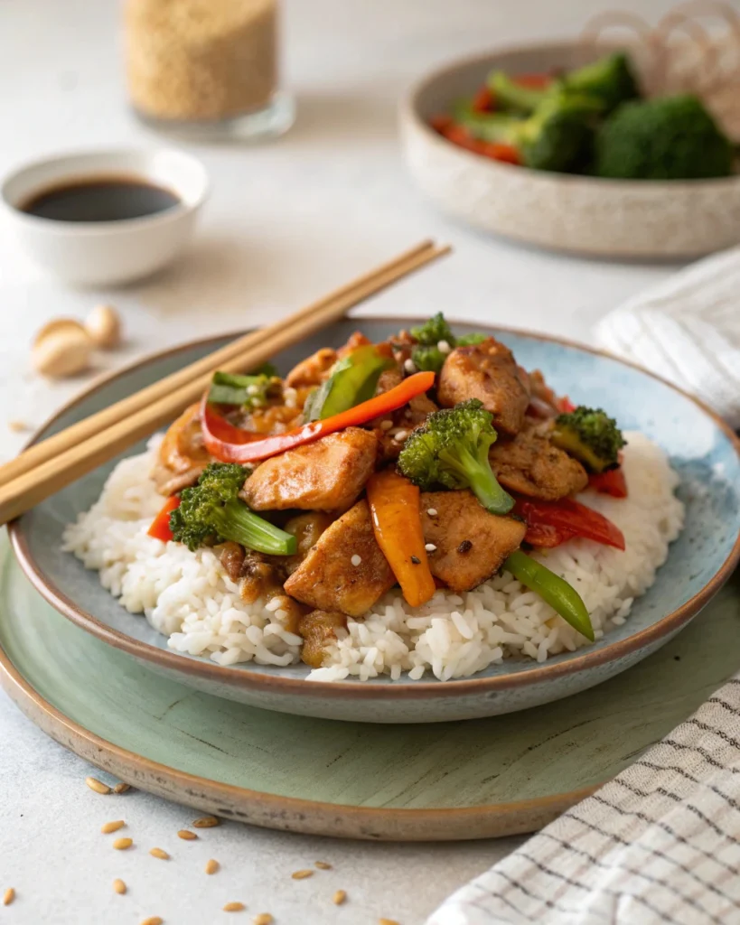 Teriyaki chicken with rice and vegetables