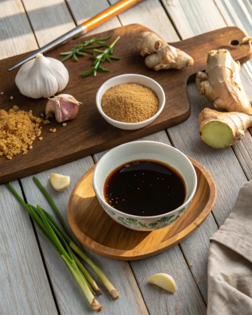 Ingredients for homemade teriyaki salmon marinade