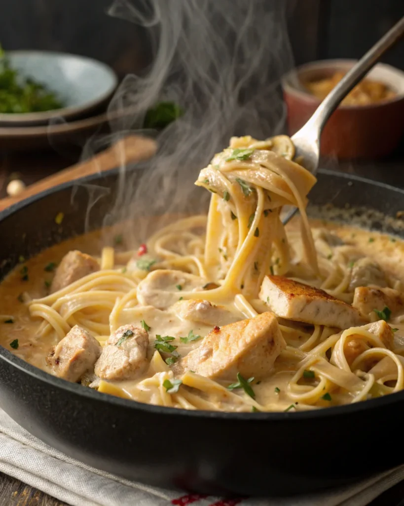 Garlic Parmesan Chicken Pasta 3 Pasta tossed in creamy garlic parmesan sauce with chicken