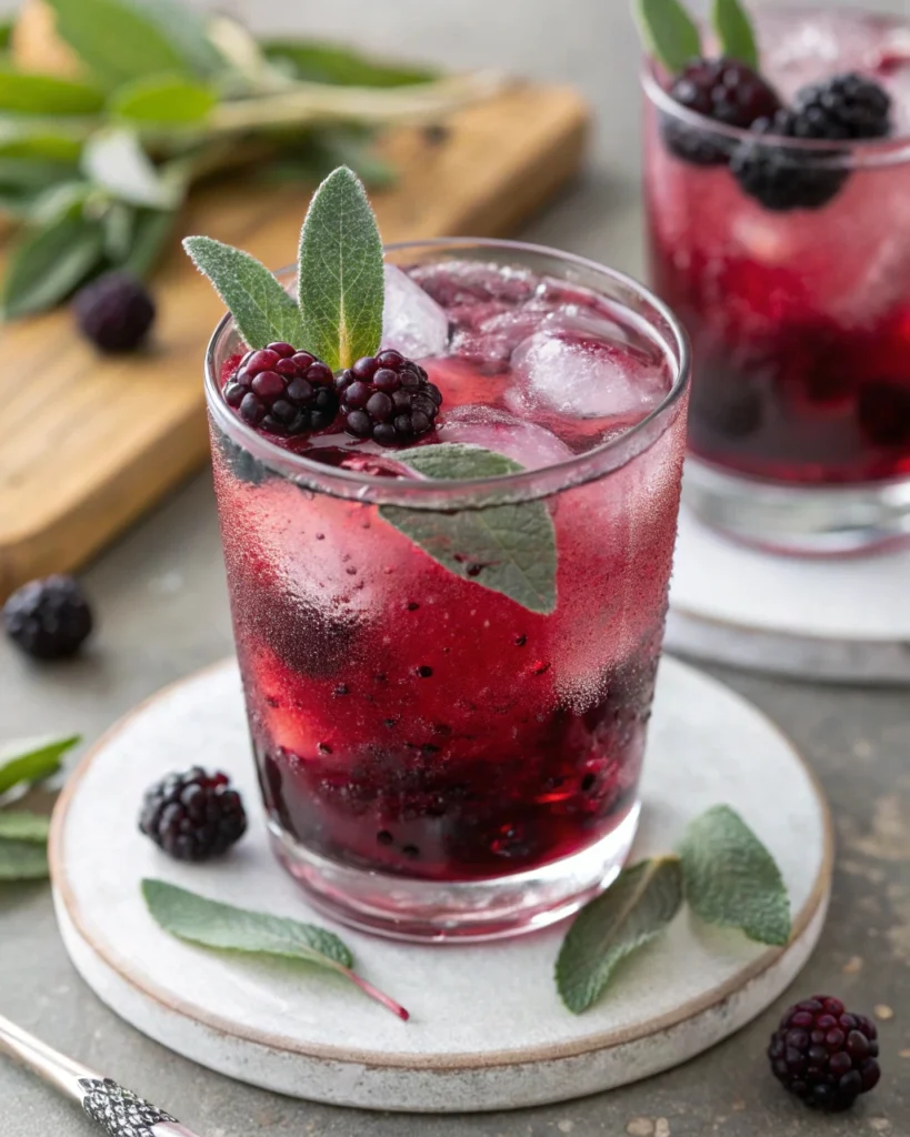 vibrant blackberry sage lemonade refresher with ice and berries