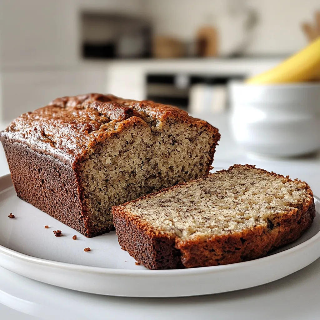 Sliced 4 ingredient banana bread on a white plate