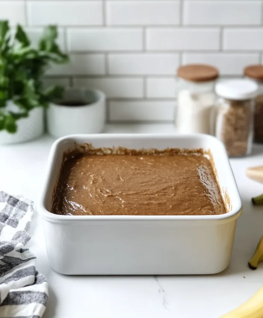 4 ingredient banana bread batter ready to bake