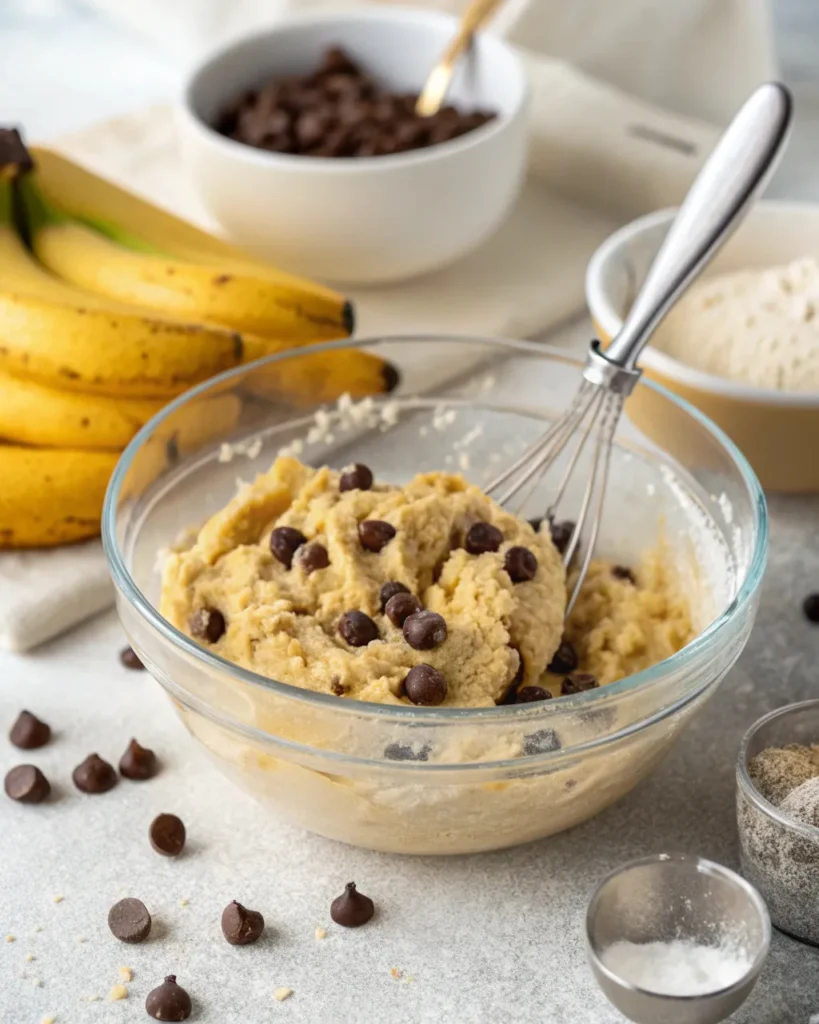 Banana bread cookies 7 banana bread cookie dough in mixing bowl