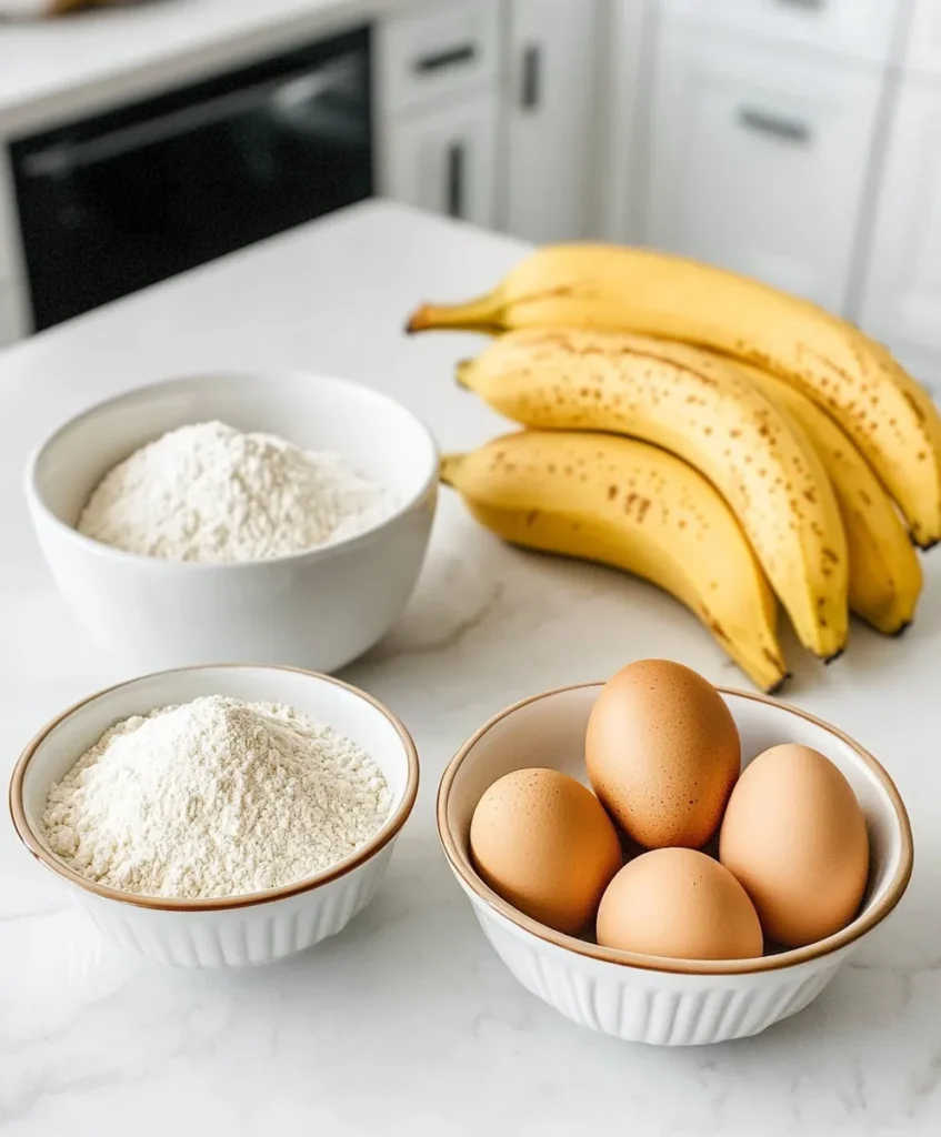 4 ingredient banana bread ingredients laid out