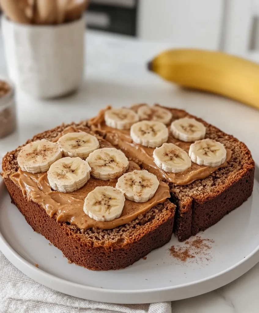 Slices of 4 ingredient banana bread with toppings