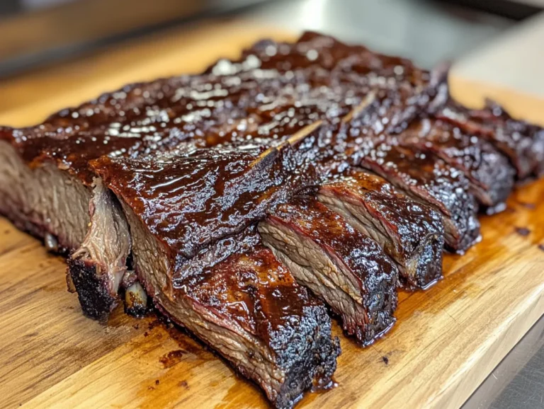 Beef back ribs recipe cooked and sliced on wooden board
