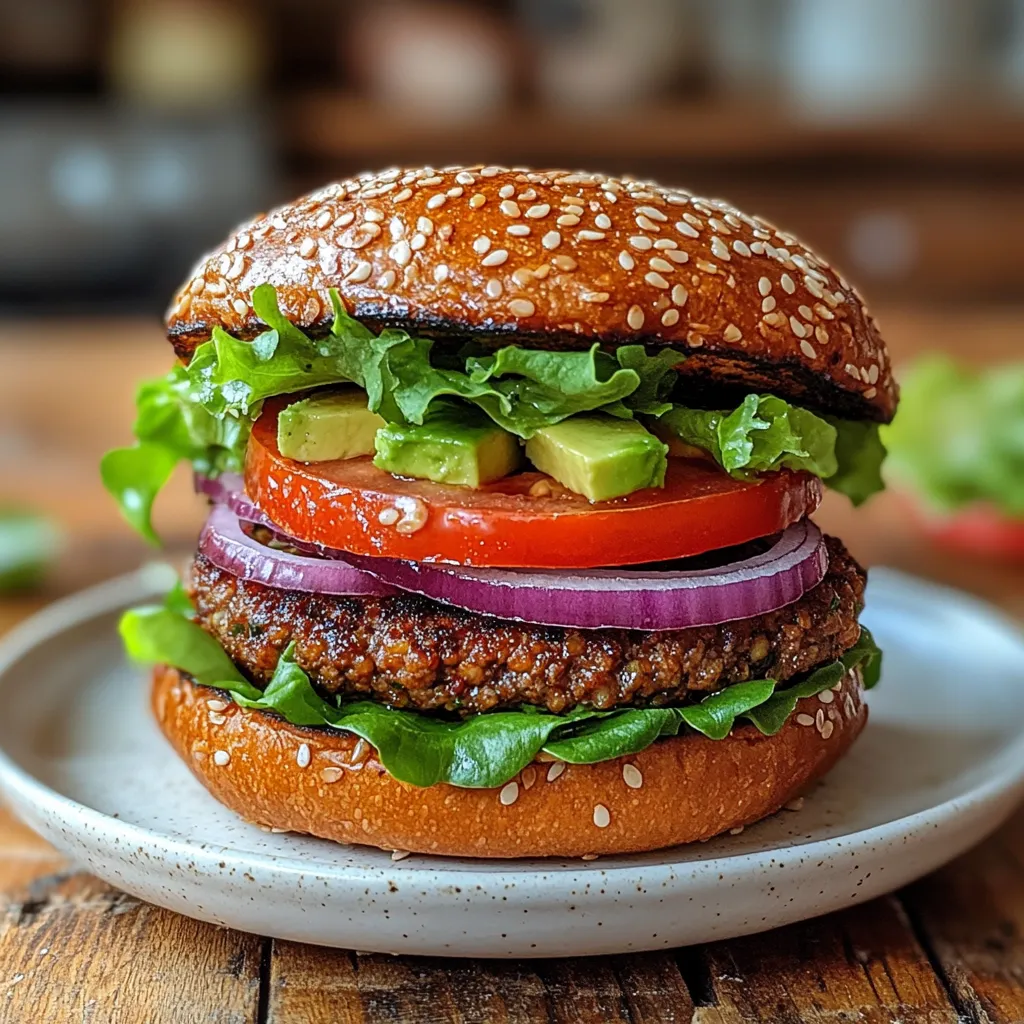 Veggie Burger Recipe 5 Homemade veggie burger with crispy patty and fresh toppings