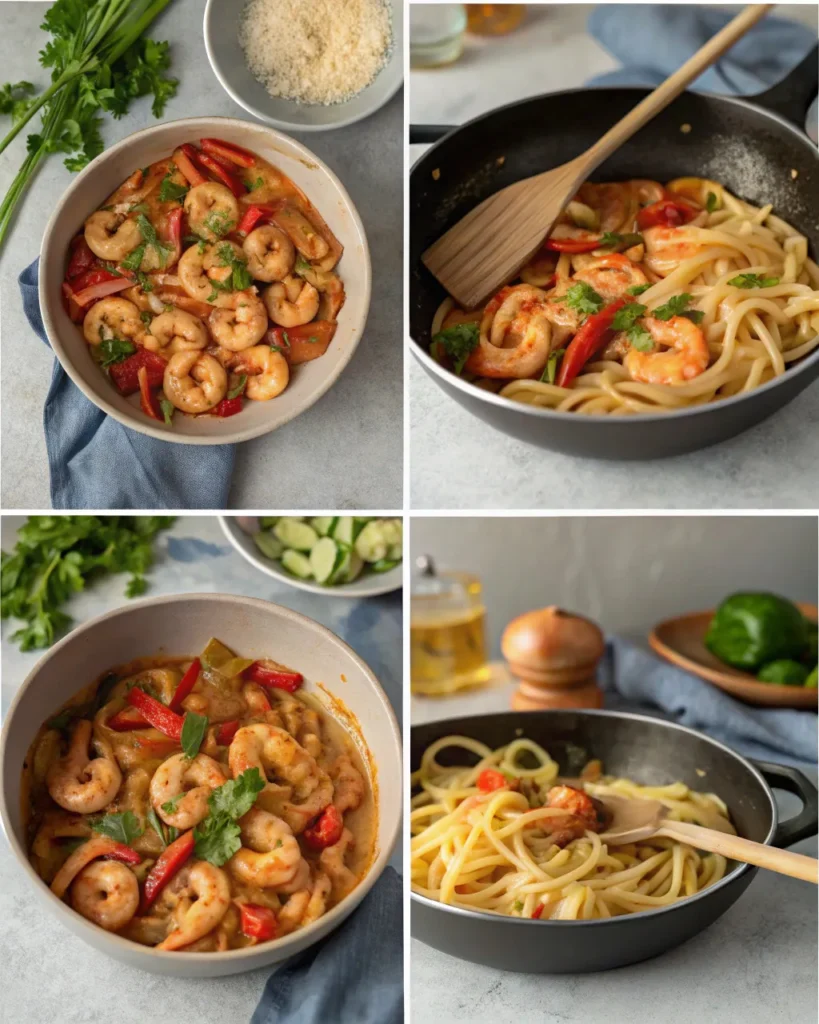 Cajun shrimp pasta recipe 3 Step-by-step cooking process of Cajun Shrimp Pasta from seasoning to serving
