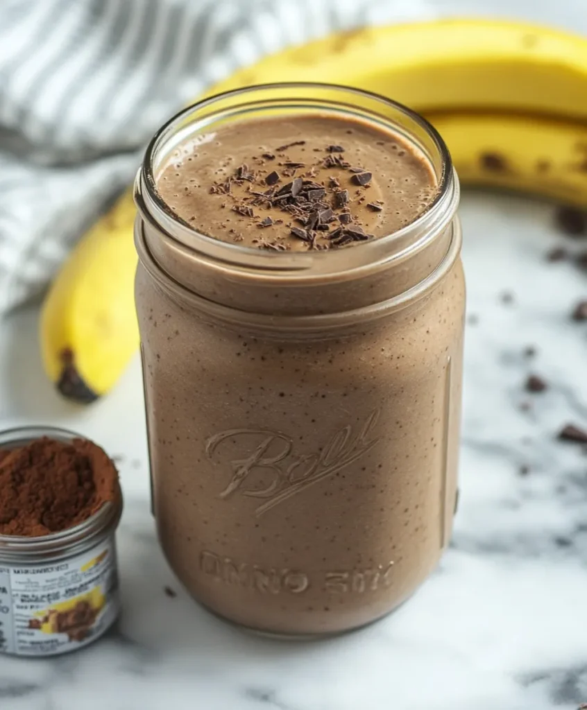 Peanut butter banana smoothie 9 chocolate peanut butter banana smoothie in a mason jar