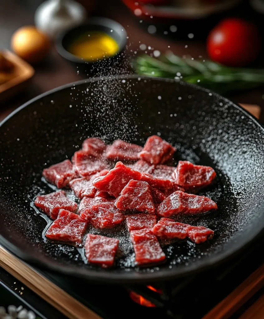 Mongolian Beef Recipe 6 Stir-frying beef slices for Mongolian beef recipe