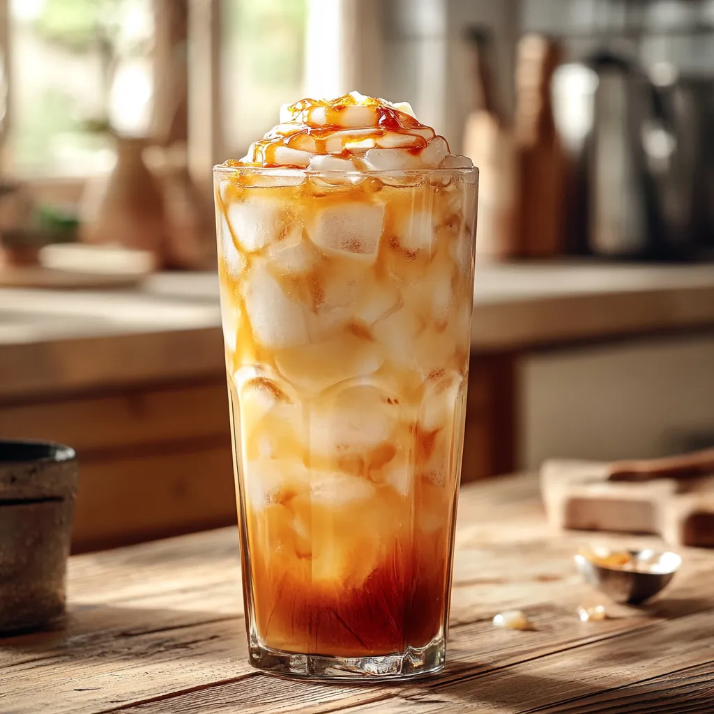 Thai Iced Tea 7 Homemade Thai iced tea with milk swirl in a tall glass