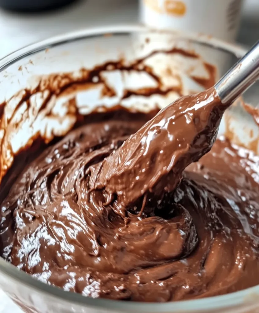 Cottage cheese brownies 8 Mixing cottage cheese brownie batter in a bowl