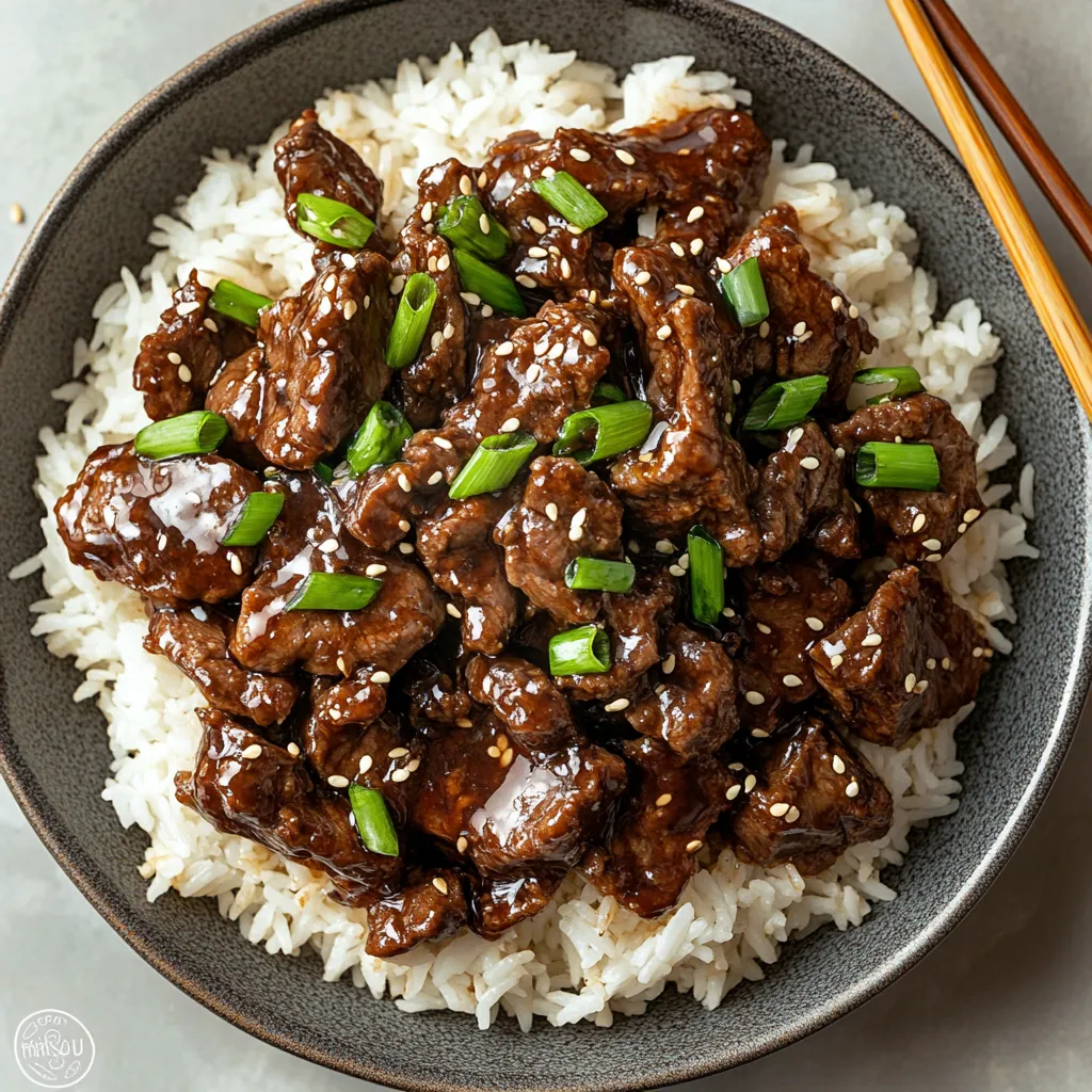 Mongolian Beef Recipe 9 Mongolian beef recipe served over jasmine rice with green onions