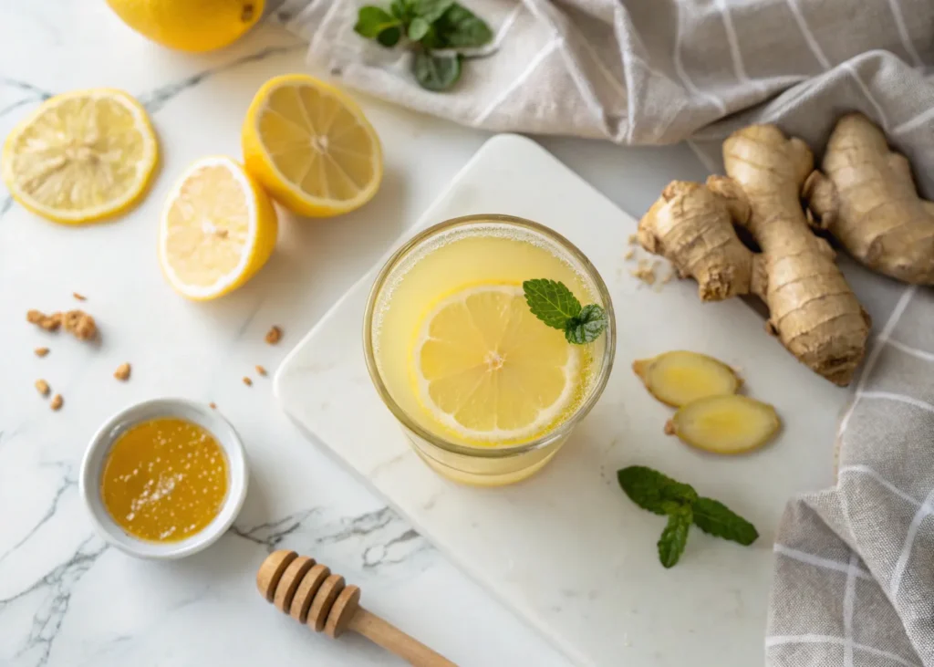 Natural Mounjaro Recipe made with lemon, ginger, honey, and water