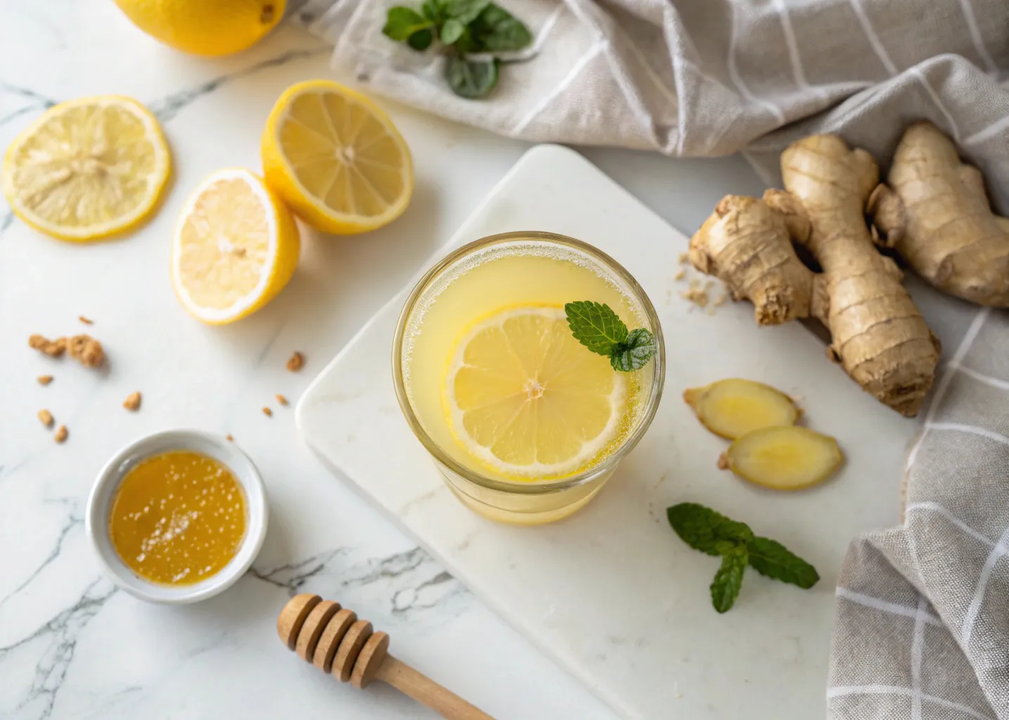 Natural Mounjaro Recipe made with lemon, ginger, honey, and water