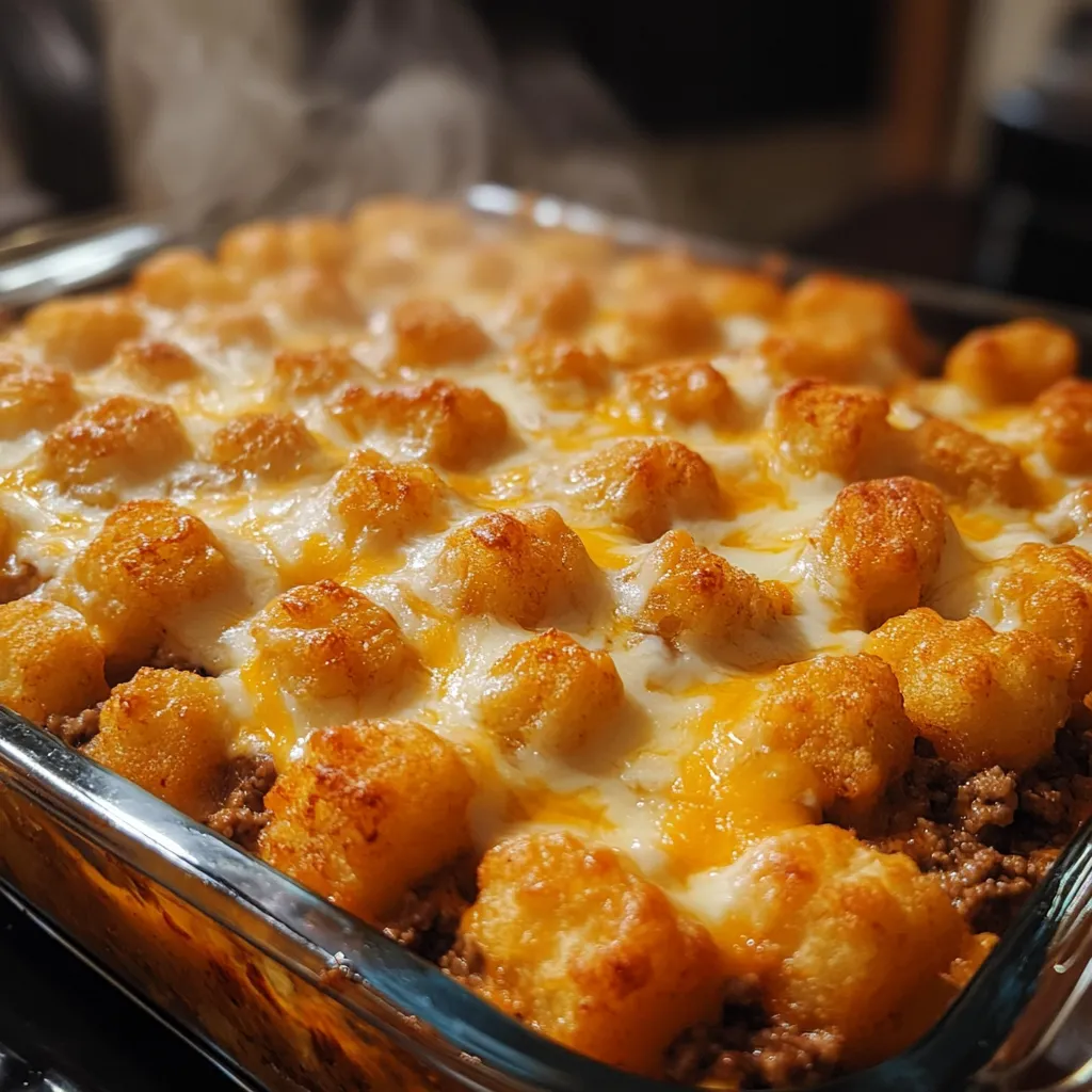 Tater tot casserole with ground beef 5 freshly baked tater tot casserole with ground beef and melted cheddar