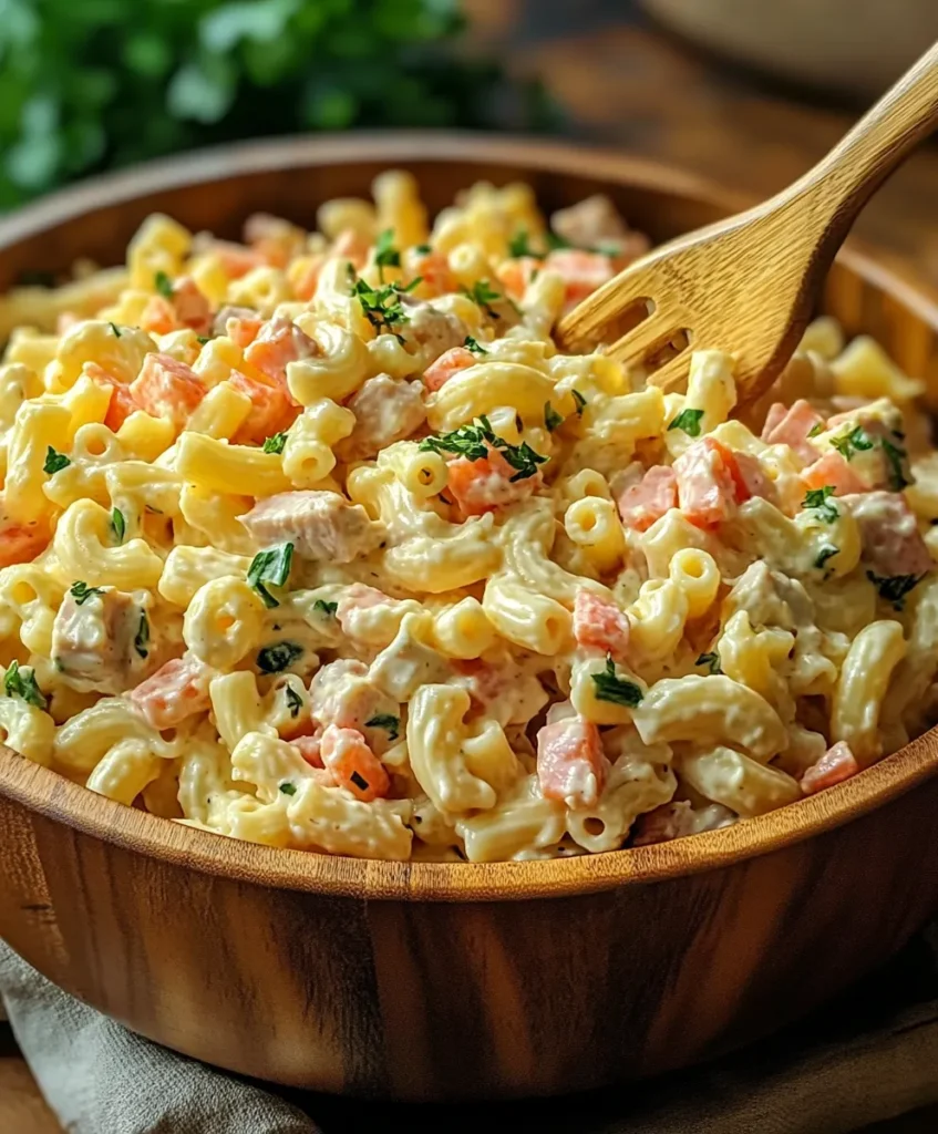 Tuna macaroni salad 3 Mixing tuna macaroni salad in a large bowl