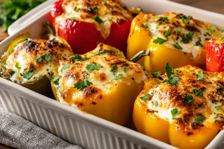 vegetarian stuffed bell peppers baked with cheese and parsley