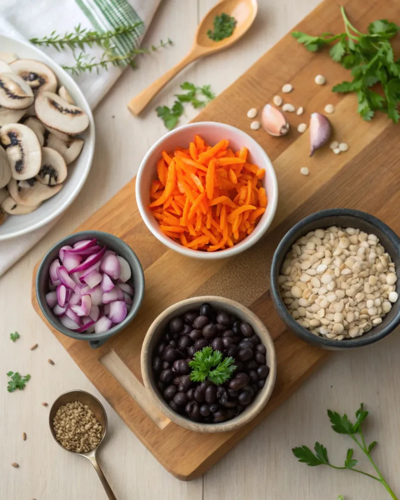 Veggie Burger Recipe 2 Fresh chopped veggies and beans for making veggie burgers