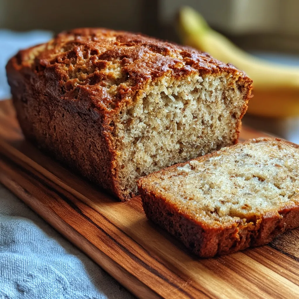 Cottage Cheese Banana Bread 7 Cottage cheese banana bread loaf sliced on a wooden board
