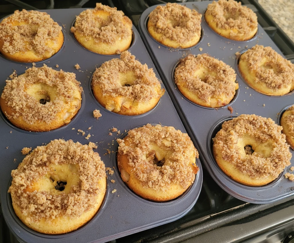 baked apple crumb donuts in donut pan