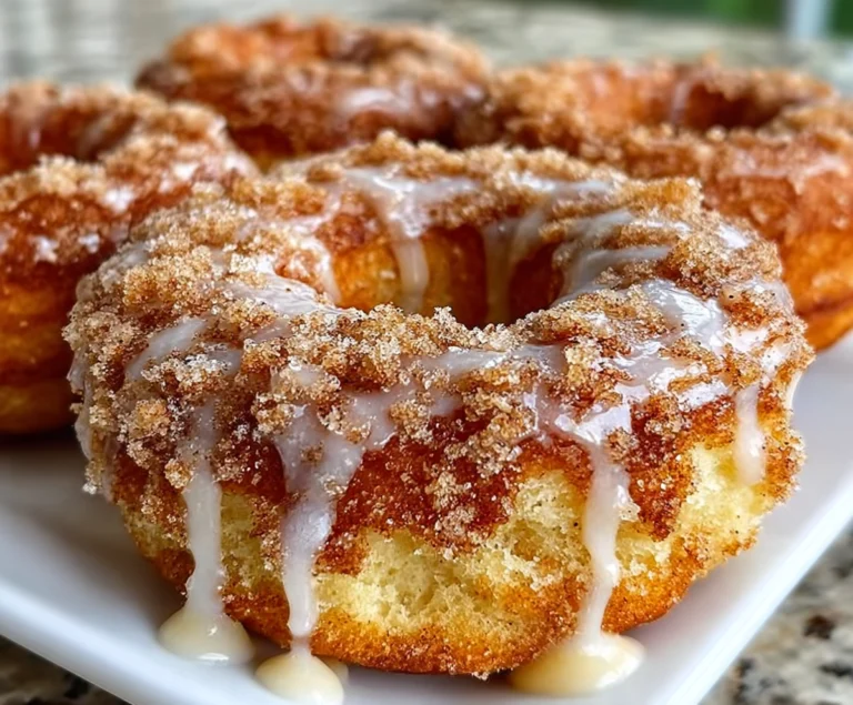 Baked apple crumb donuts with crumb topping and maple glaze