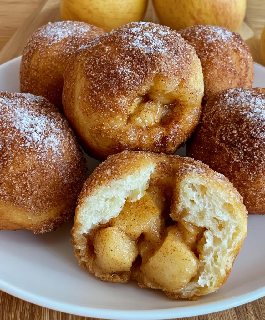 Caramel apple pie bombs with one cut open to show the warm apple filling
