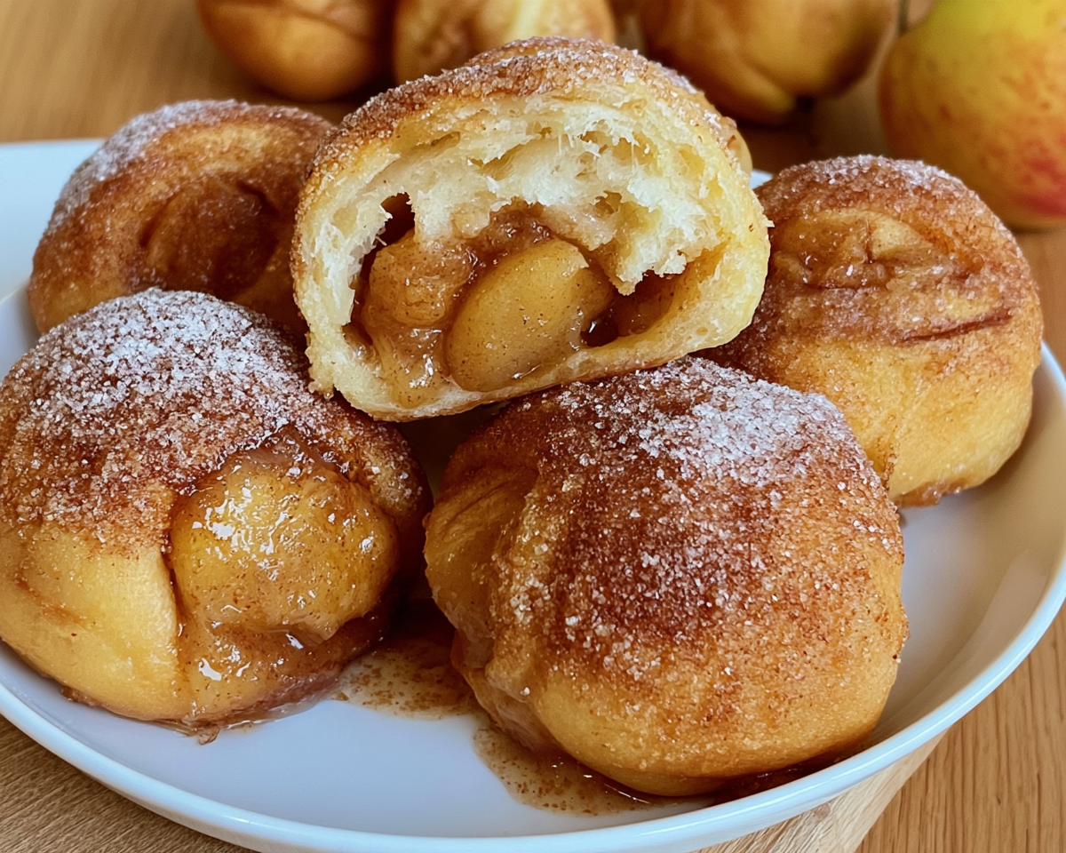 Caramel apple pie bombs with warm apple filling and cinnamon sugar
