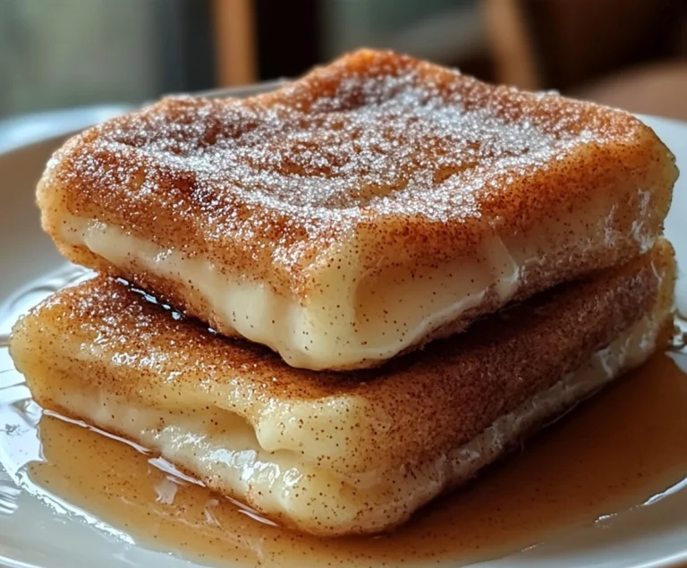 Churro stuffed French toast with creamy filling and cinnamon sugar