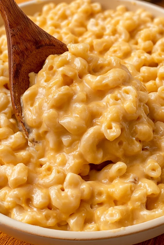 Spoonful of creamy cottage cheese mac and cheese