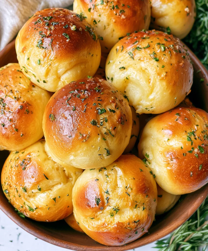 Soft and fluffy garlic bread rolls brushed with garlic butter and sprinkled with fresh parsley.