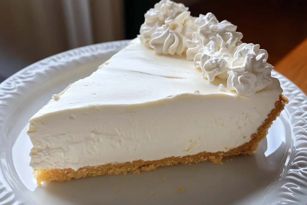 Marshmallow Whip Cheesecake Heaven slice with creamy marshmallow filling, graham cracker crust, and whipped cream topping